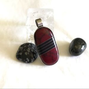 Zuni Jewelry - Reversible Zuni Red Black + Black Side 925 Pendant Zuni Jewelry - Reversible Zuni Red Black + Black Side 925 Pendant